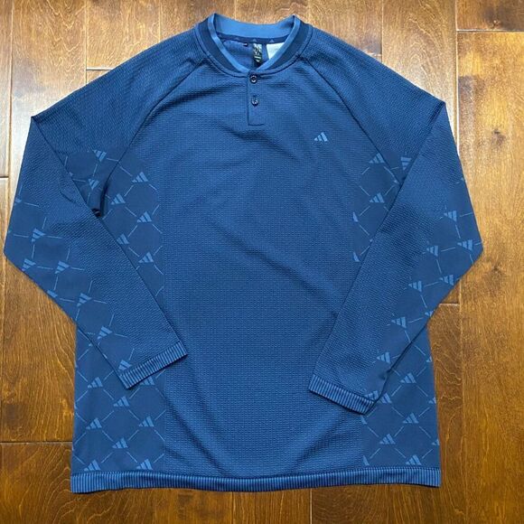 Adidas Athletic Monogram Print Navy Blue Running Workout Top Men's Size XL - Picture 3 of 9